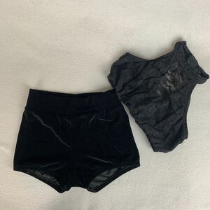 American Dancewear Adult Medium Black Velvet Shorts Set Performance Stagewear